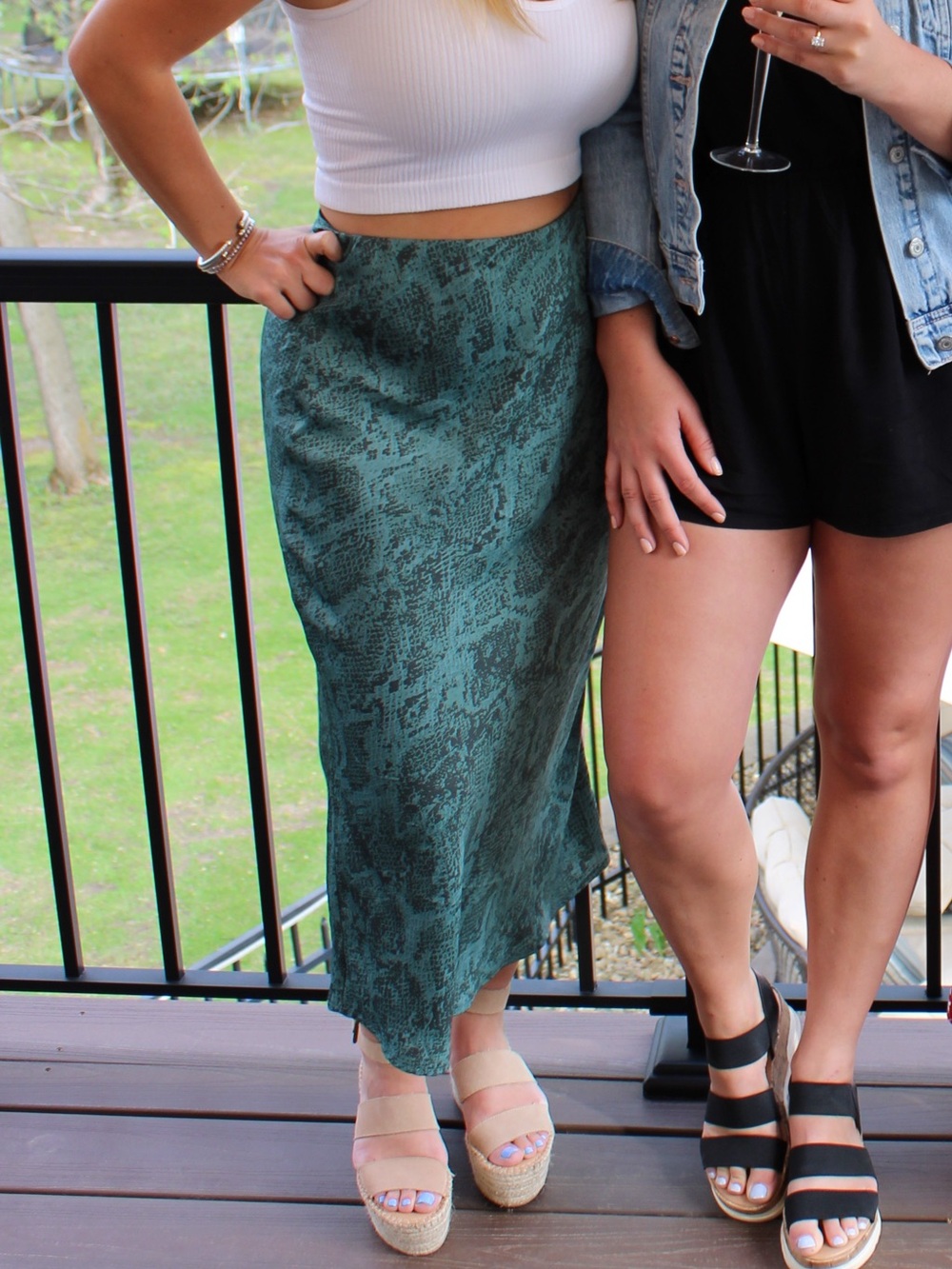 a new day Teal Snake-Print Satin Midi Skirt